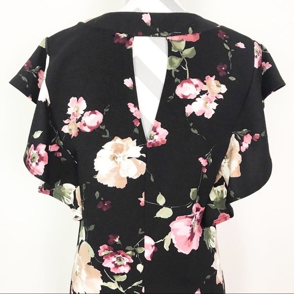 Les Amis Midi Dress Ruffle Flutter Sleeves Black - Picture 7 of 9